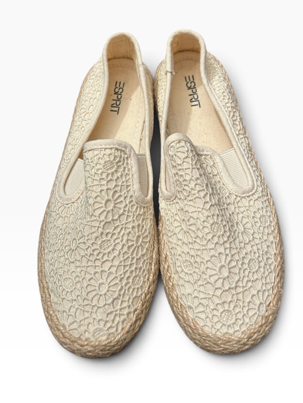 Esprit Cream Crochet Slip-On Espadrilles with Jute Sole